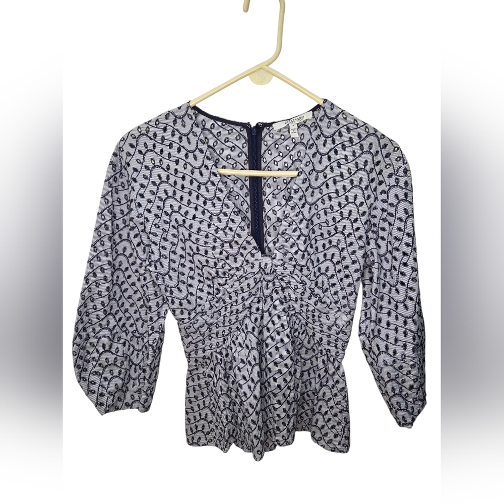 Derek Lam 10 Crosby Blue Embroidered Noe Top Blouse Cotton Size 0